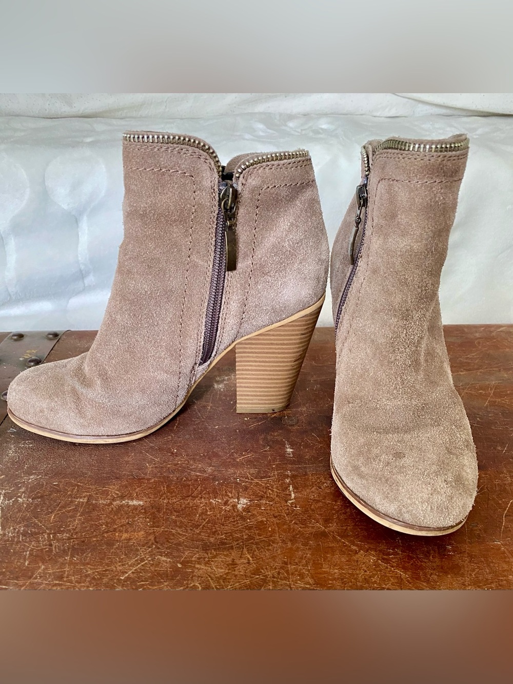 Suede Taupe Ankle Booties with Side Zip